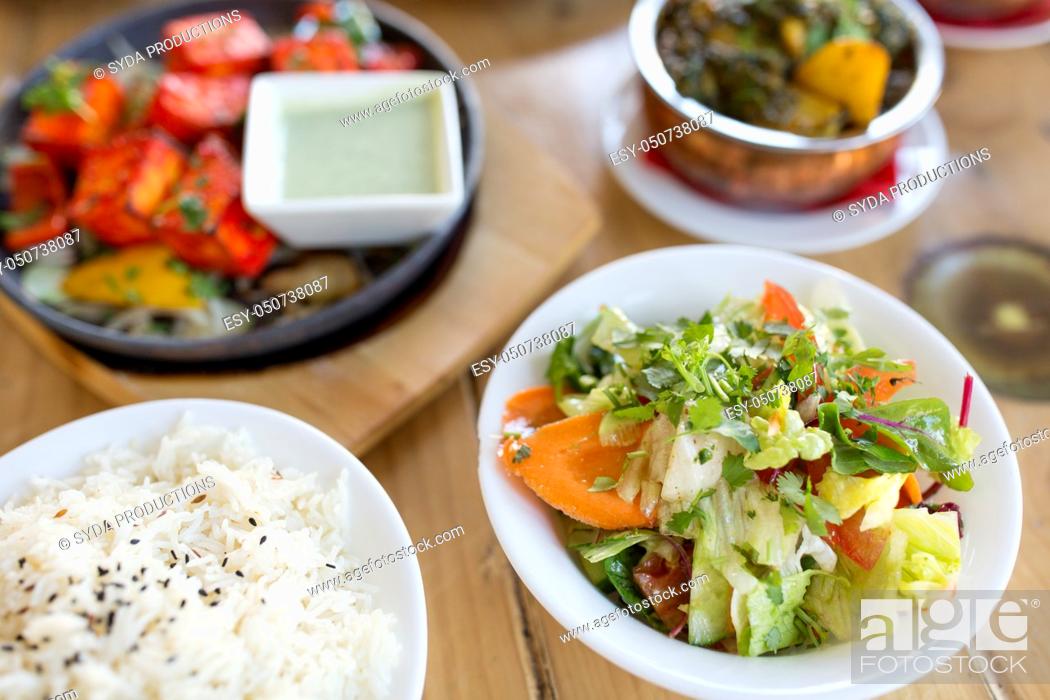 Stock Photo: vegetable salad in bowl at indian restaurant.