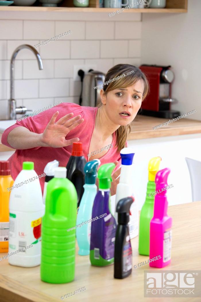 Stock Photo: Toxic household cleaning products.
