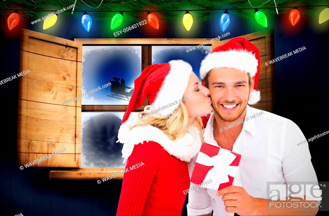 Stock Photo: Composite image of young festive couple.