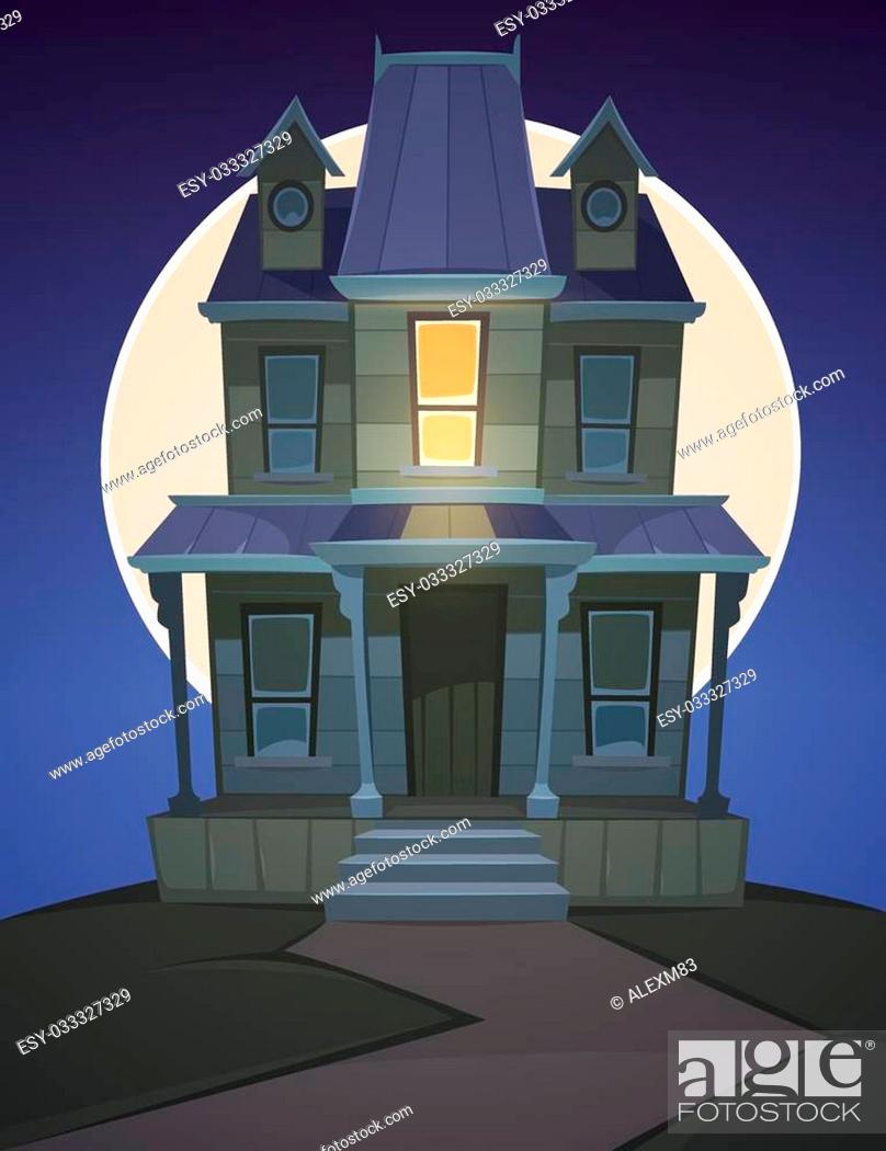 A haunted house on the hill with moon in background, Halloween cartoon  illustration, Stock Vector, Vector And Low Budget Royalty Free Image. Pic.  ESY-033327329 | agefotostock