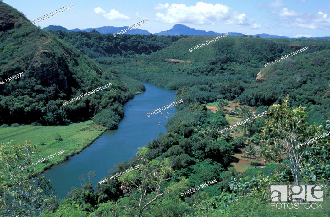 Stock Photo: Wailua River, river, flow, valley, wood, forest, scenery, Kauai, Hawaii, USA, United States, America,.