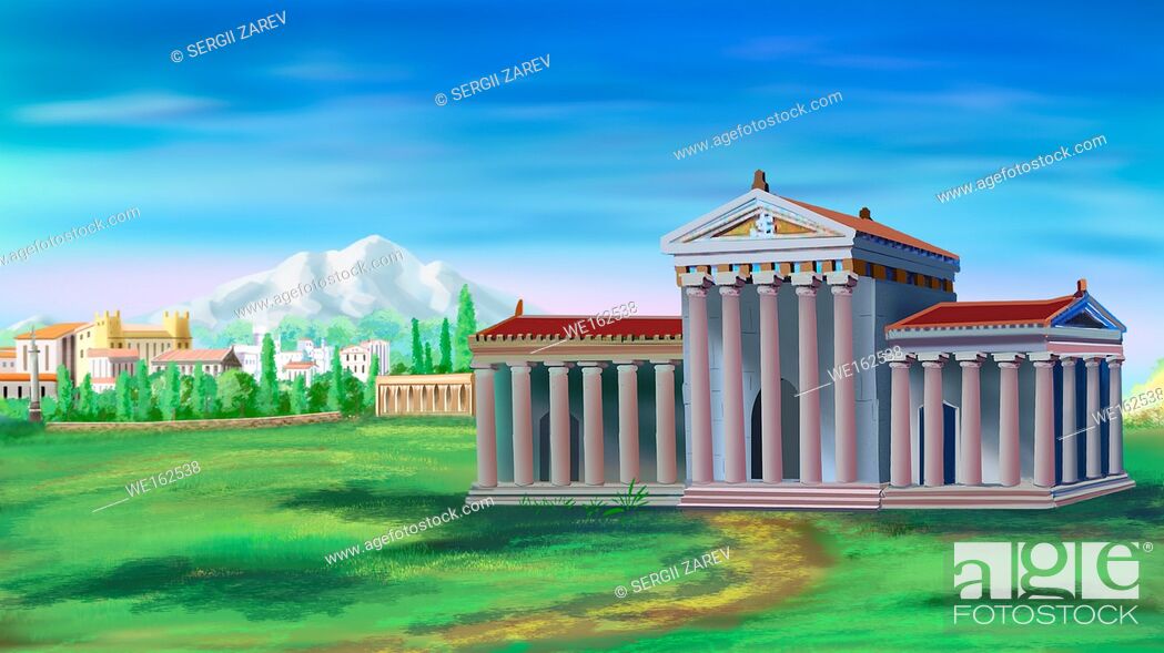 Ancient Greek Temple in a sunny day. Digital Painting Background, Stock  Photo, Picture And Royalty Free Image. Pic. WE162538 | agefotostock