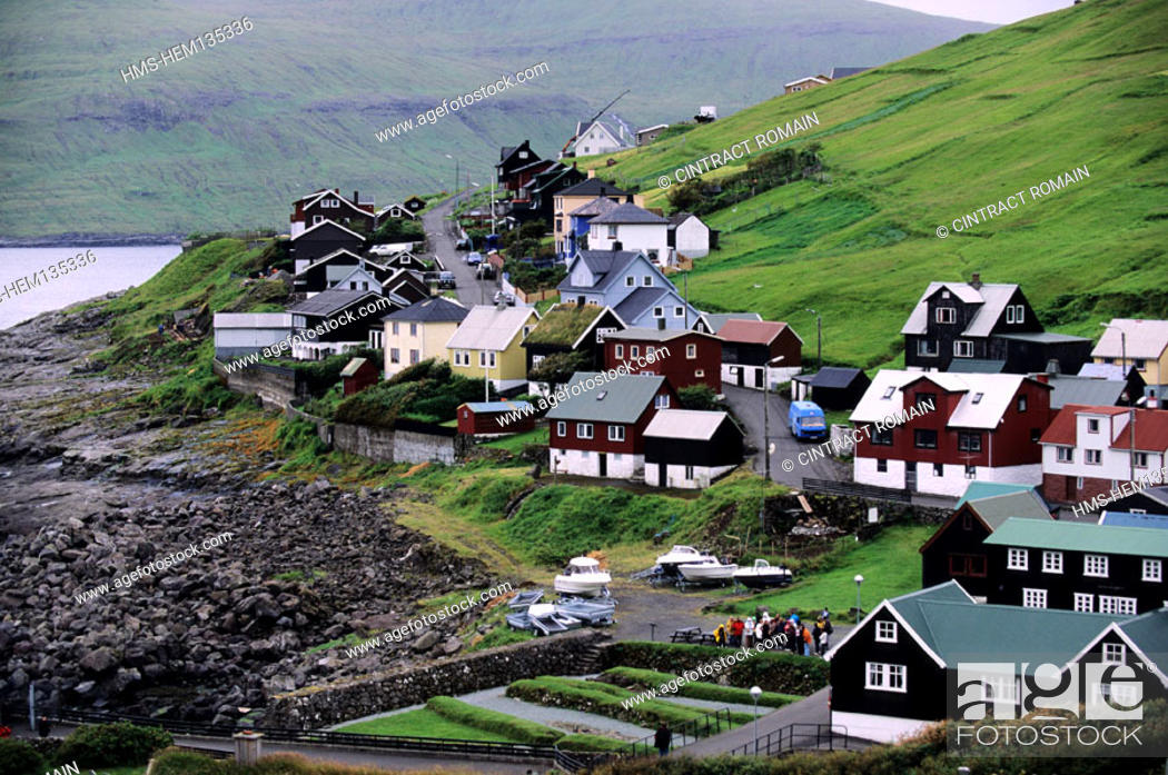 Stock Photo: Denmark, Faroe Islands, Streymoy Island, Kvivik village.