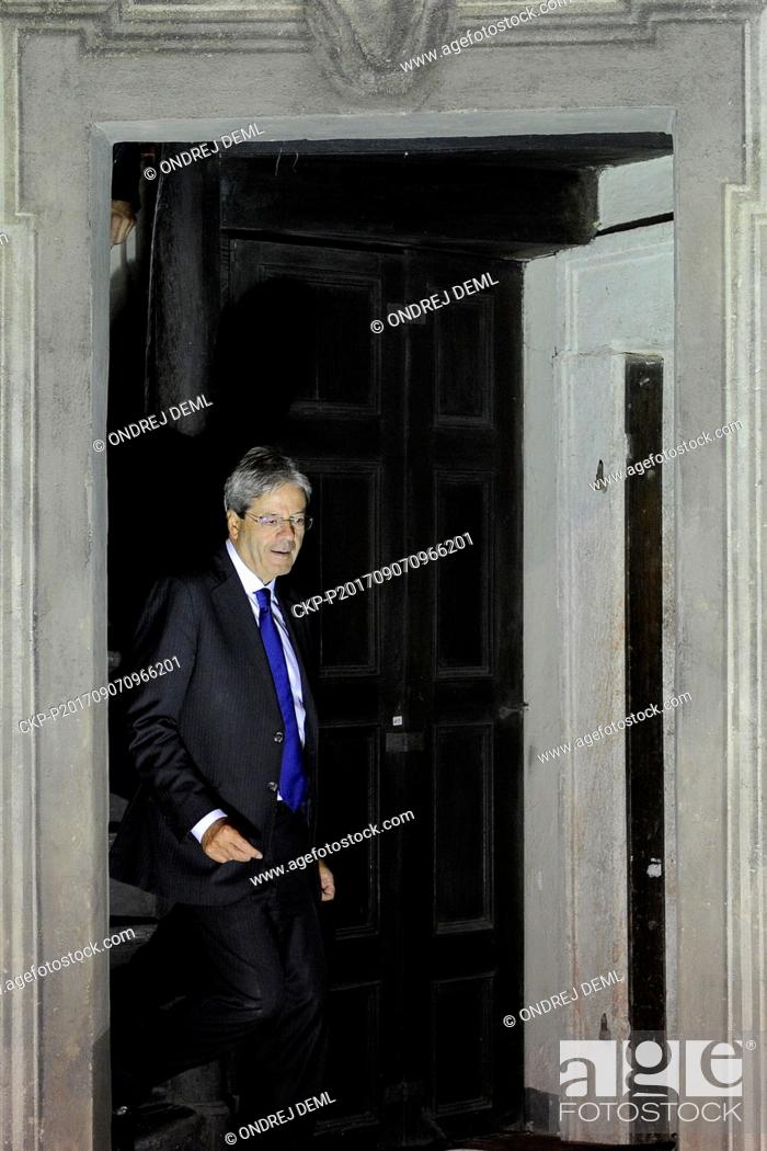 Stock Photo: Italian prime minister Paolo Gentiloni is seen during his visit of the church of the Assumption of the Virgin Mary in Prague, Czech Republic, September 7, 2017.