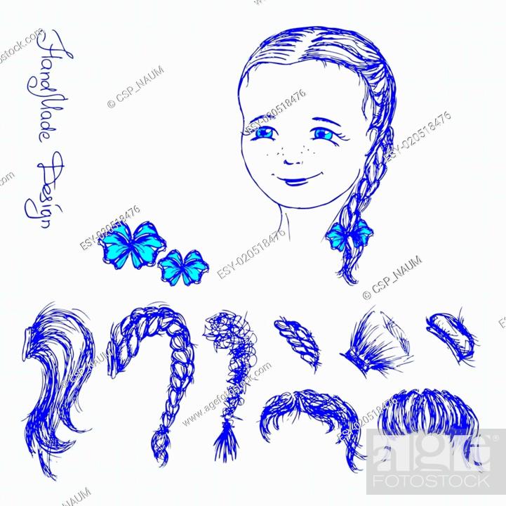 face and hairstyle girl painted by hand, vector illustration, Stock Vector,  Vector And Low Budget Royalty Free Image. Pic. ESY-020518476 | agefotostock