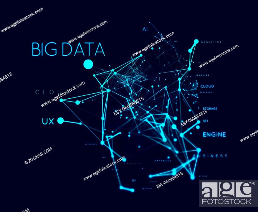 Imagen: Big data concept in word tag cloud with plexud dot and line connection. Geometric background illustration.