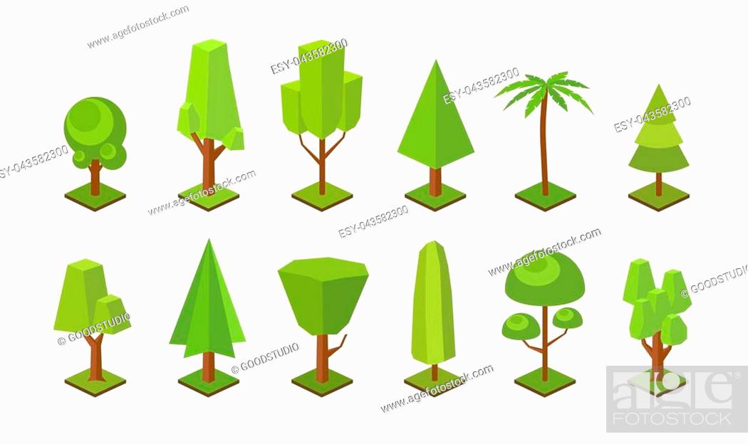 Collection Of Low Poly Trees Various Types Isolated On White Background Stock Vector And Budget Royalty Free Image Pic Esy 043582300 Agefotostock - Types Of Decorative Design