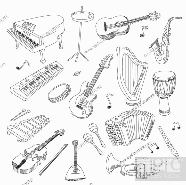 Musical instruments sketches for arts design Vector Image-saigonsouth.com.vn
