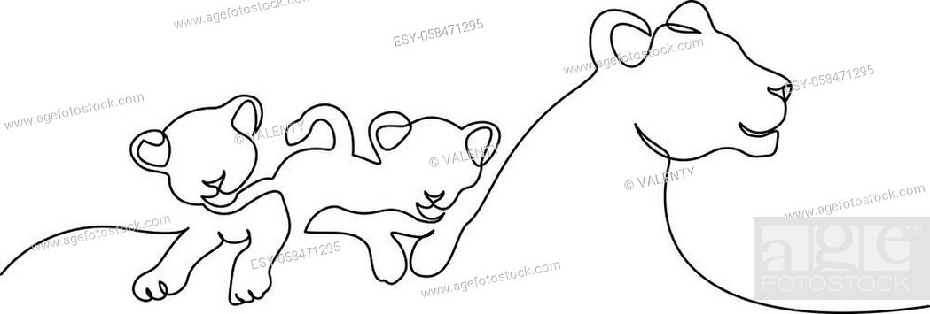 Lioness and small cubs. Lion family. Continuous one line drawing, Stock  Vector, Vector And Low Budget Royalty Free Image. Pic. ESY-058471295 |  agefotostock