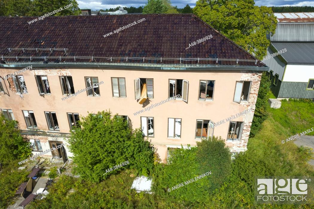 Stock Photo: Ljusne Wärdshus. A dilapidated building abandoned and vandalized, for several decades and which poses a danger to the public.