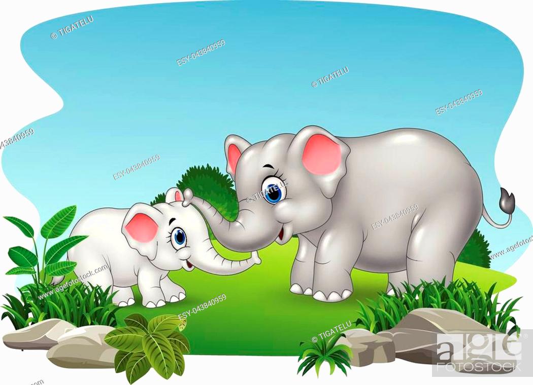 Vector illustration of Cartoon Mother and baby elephant in the jungle,  Stock Vector, Vector And Low Budget Royalty Free Image. Pic. ESY-043840959  | agefotostock