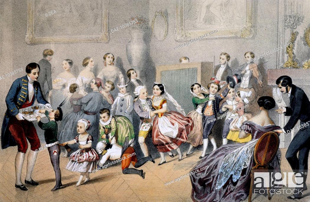 Dance party for children, engraving. France, 19th century, Stock Photo,  Picture And Rights Managed Image. Pic. DAE-10385753 | agefotostock