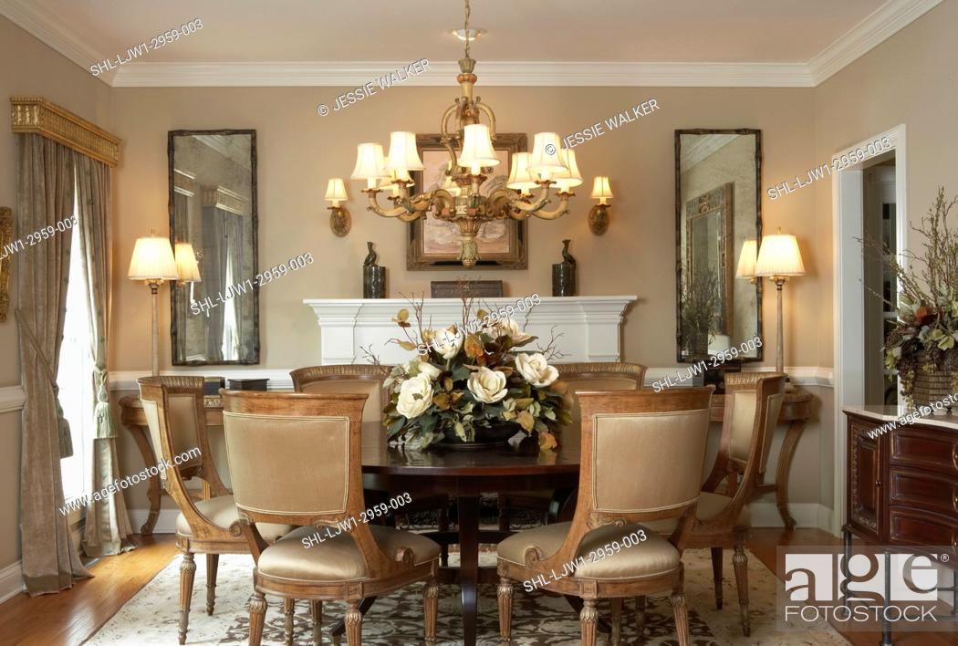 Traditional Symmetric Classic Dining, Dining Room Mirrors Brown