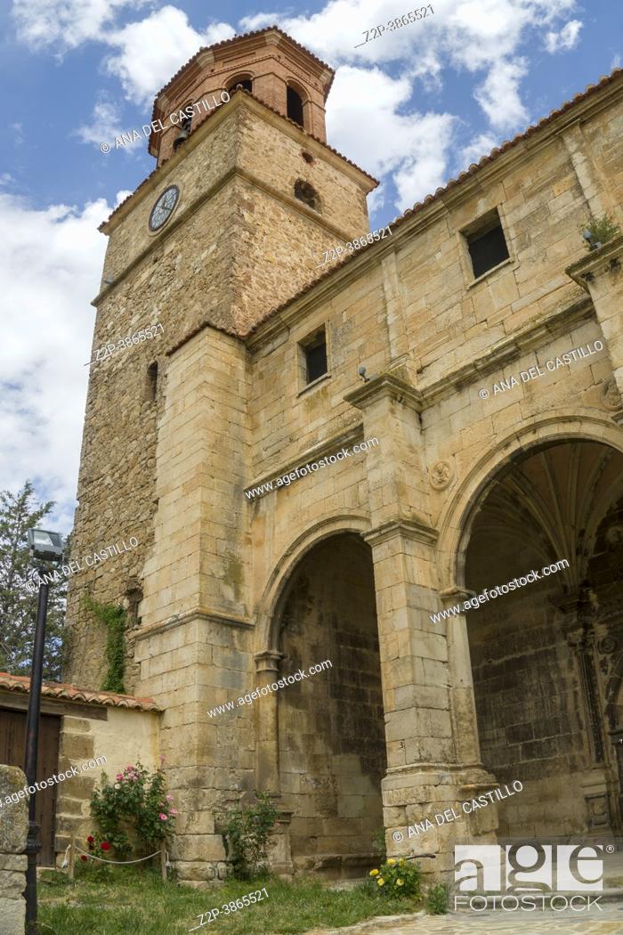 Stock Photo: Terriente village in Albarracin mountains Teruel Aragon Spain the parish church.