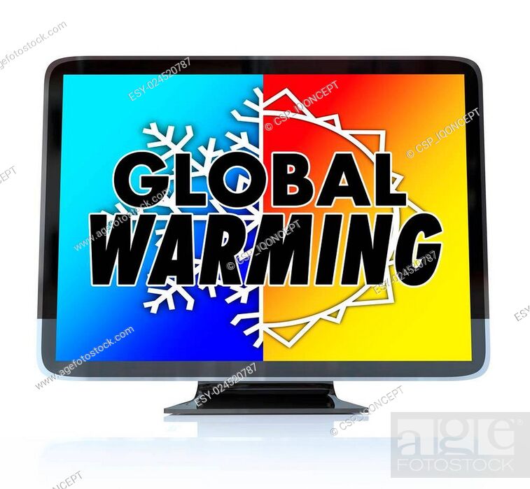 Stock Photo: Global Warming TV News Alert Urgent Emergency Television Broadcast.