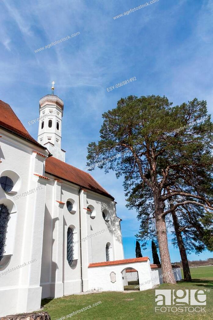 Stock Photo: St. Coloman pilgrimage church, Allgau region near famous Castle Neuschwanstein, Bavaria, Germany.