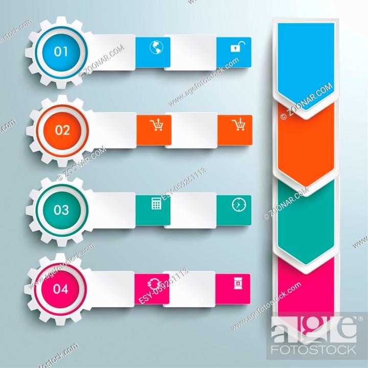 Stock Photo: Arrows with rectangles and gears on the gray background. Eps 10 vector file.