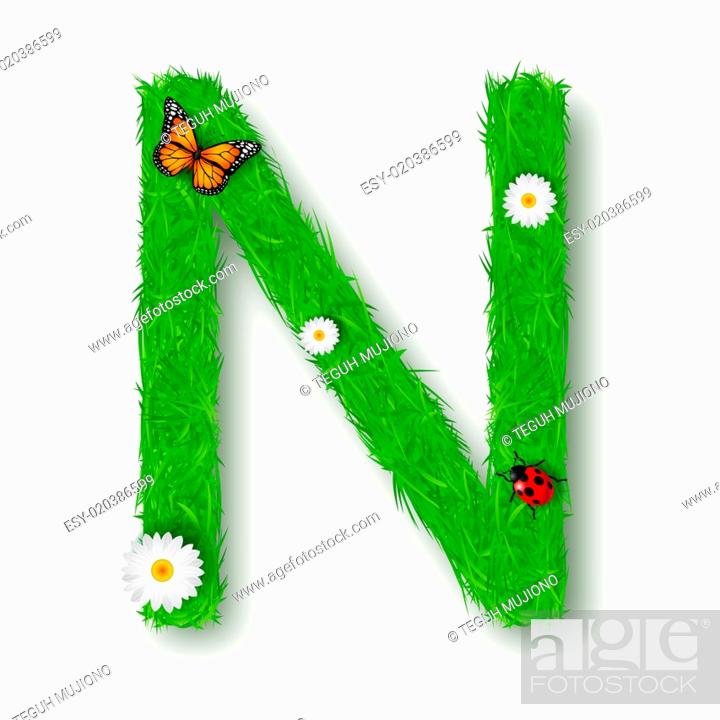 Stock Photo: Grass letter N on white background.