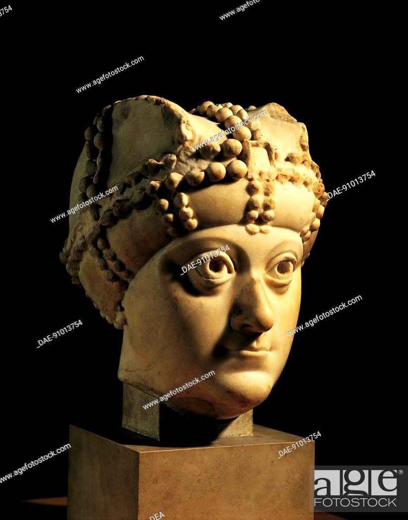 Stock Photo: Marble sculpture depicting Empress Arianna's head, from Istanbul, Turkey. Byzantine Civilization, 4th Century.  Paris, Musée Du Louvre.