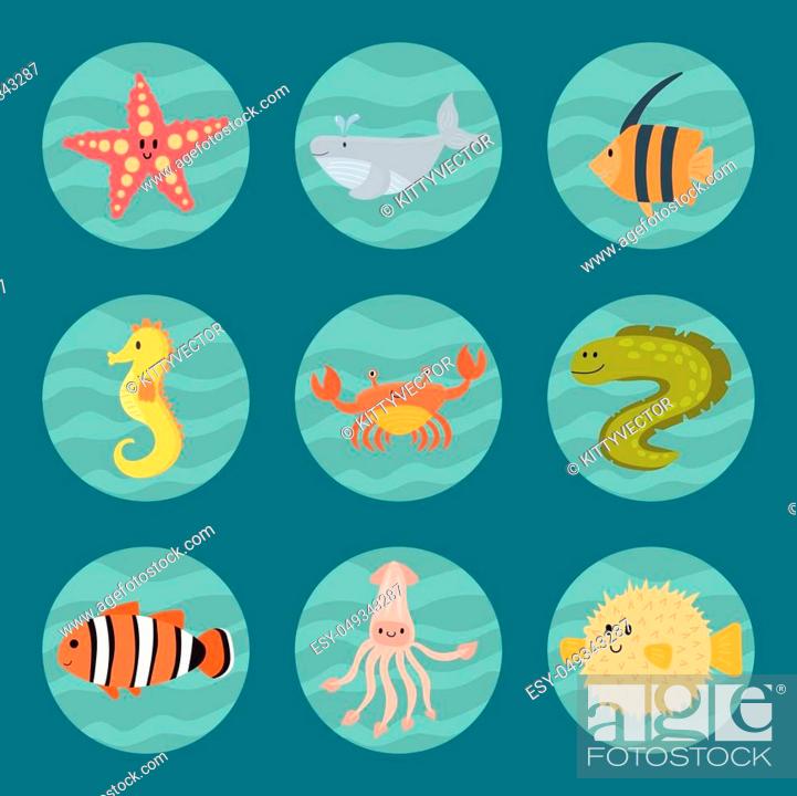 Sea animals vector creatures characters cartoon ocean wildlife marine  underwater aquarium life water..., Stock Vector, Vector And Low Budget  Royalty Free Image. Pic. ESY-049343287 | agefotostock