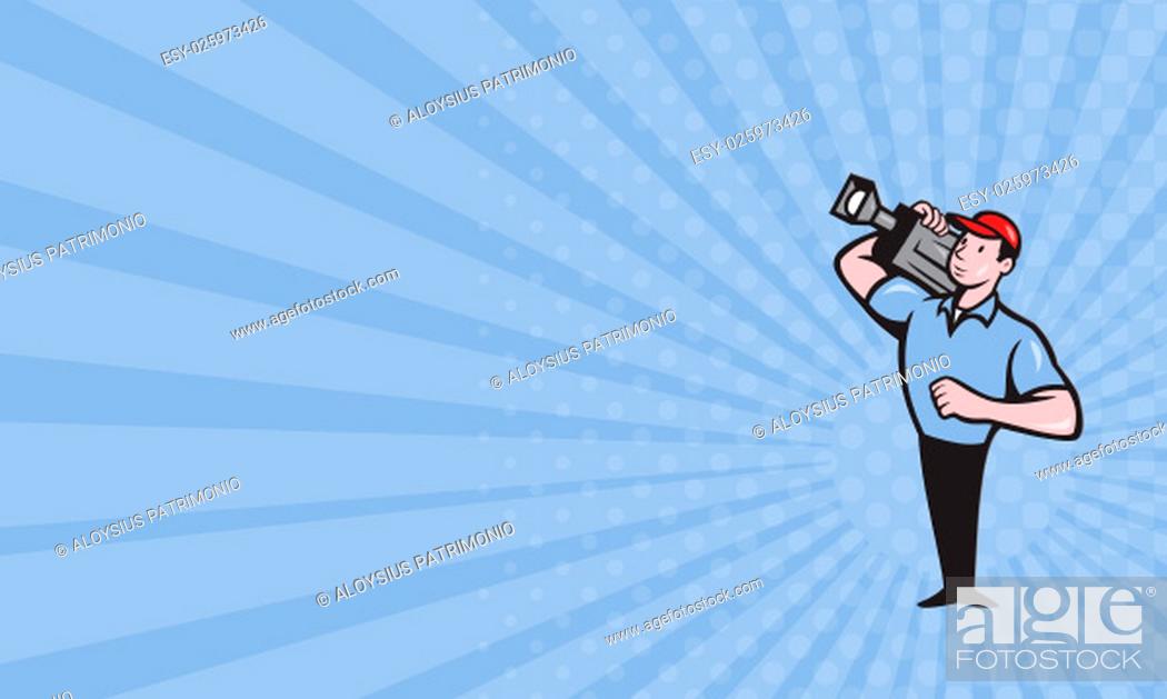 Business card showing illustration of a cameraman film crew carrying video  movie camera done in..., Stock Photo, Picture And Low Budget Royalty Free  Image. Pic. ESY-025973426 | agefotostock