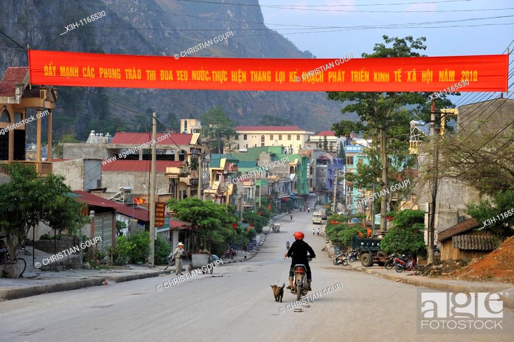 Stock Photo: main street of Dong Van, Ha Giang province, northern Vietnam, southeast asia.
