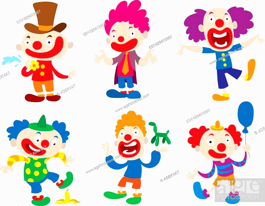 Set of clown character performing different fun activities vector cartoon  illustrations, Stock Vector, Vector And Low Budget Royalty Free Image. Pic.  ESY-029413307 | agefotostock