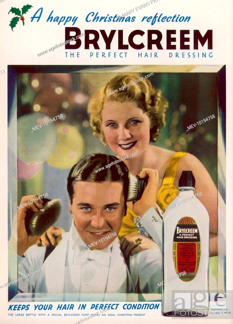 Advert for Brylcreem hair pomade showing a dapper young man styling his hair  with a brush, Stock Photo, Picture And Rights Managed Image. Pic.  MEV-10194758 | agefotostock