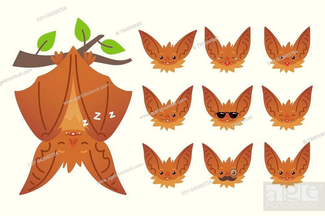 Bat sleeping, hanging upside down on branch. Animal emoticon set, Stock  Vector, Vector And Low Budget Royalty Free Image. Pic. ESY-042683724 |  agefotostock