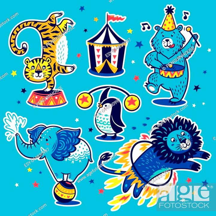 Vector childish patches with cartoon characters in circus, Stock Vector,  Vector And Low Budget Royalty Free Image. Pic. ESY-044830997 | agefotostock