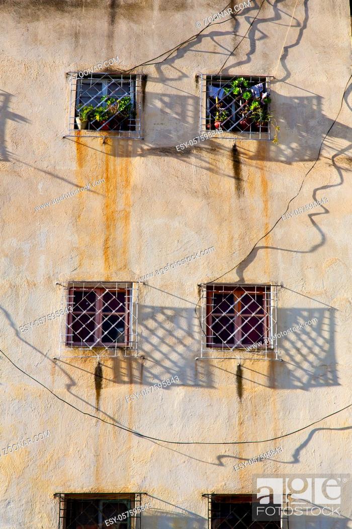 Stock Photo: window in morocco africa and old construction wal brick historical.