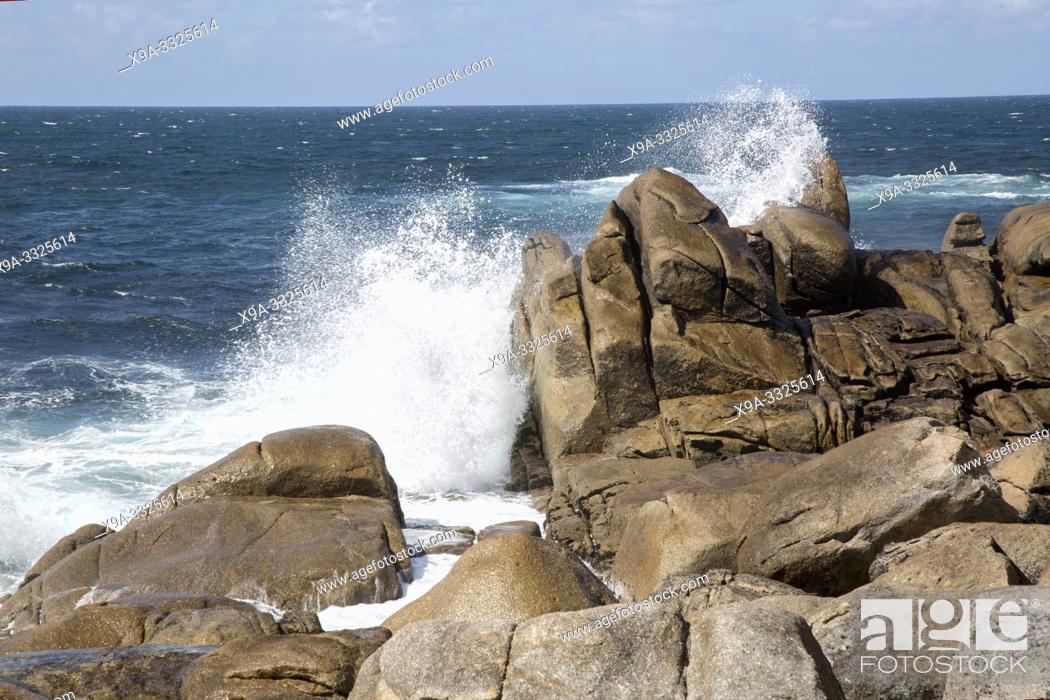 Stock Photo: Waves and Rocks at Barca Point, Muxia; Fisterra; Costa de la Muerte; Galicia; Spain.
