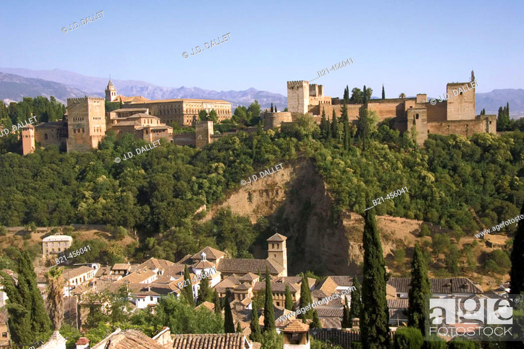 Stock Photo: The Alhambra from the Albayzin. Granada. Andalucia. Spain.