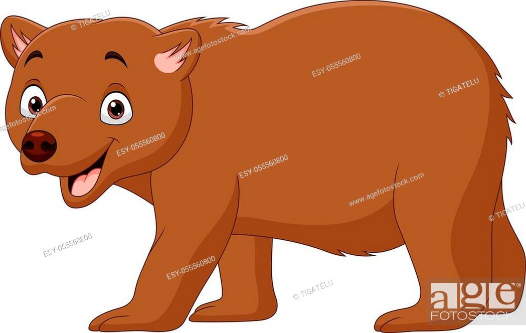Stock Vector: Vector illustration of Cartoon happy brown bear in the cave.