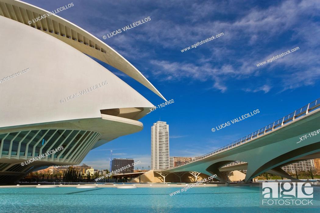 Stock Photo: Detail of Palacio de las Artes Reina Sofía, City of Arts and Sciences by S  Calatrava  Valencia  Spain.