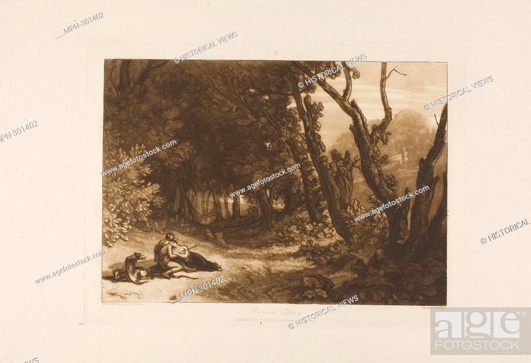 Stock Photo: Joseph Mallord William Turner. Procris and Cephalus, plate 41 from Liber Studiorum-published February 14, 1812-Joseph Mallord William Turner (English.