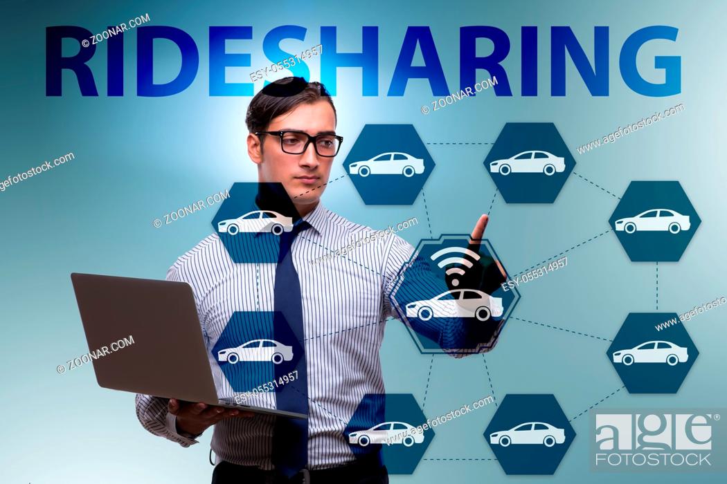 Stock Photo: Businessman in carpooling and carsharing concept.