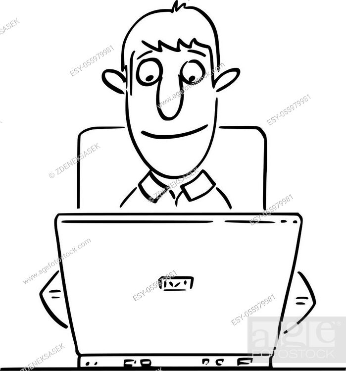 Vector funny comic cartoon drawing of happy office worker or man or  businessman or student or author..., Stock Vector, Vector And Low Budget  Royalty Free Image. Pic. ESY-055979981 | agefotostock