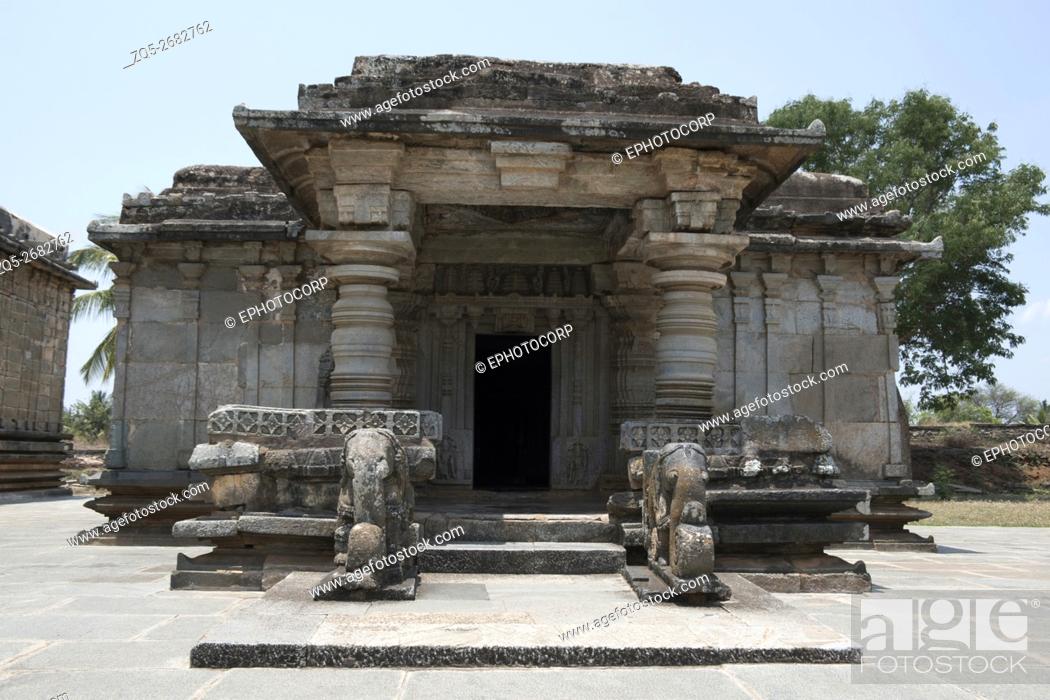 Stock Photo: Front view of Adinataha Basadi, Basadi Halli jain temple complex, Karnataka, India.