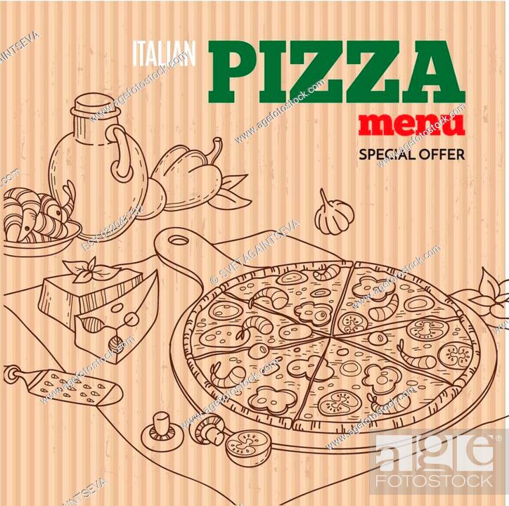 Vector cardboard pizza menu cover. Modern hand drawn style for cafe,  restaurant, pizzeria, Stock Vector, Vector And Low Budget Royalty Free  Image. Pic. ESY-032041732 | agefotostock