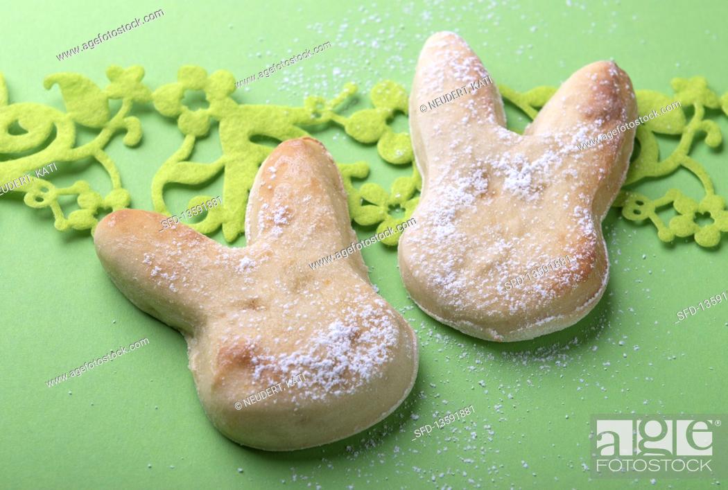 Stock Photo: Vegan yeast pastry in the shape of a rabbit for Easter.