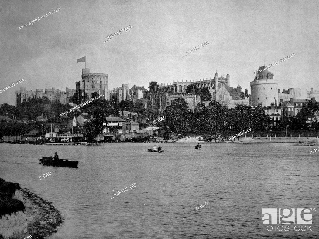 Stock Photo: Early autotype of Windsor Castle, Windsor, England, historical picture, 1884.