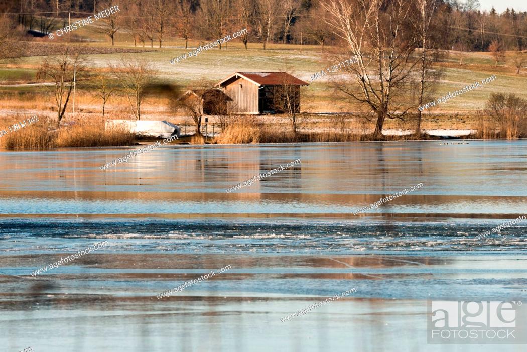 Stock Photo: Winter, weather, Bavaria, Waging, lake Tachinger See, Rupertiwinkel region, Upper Bavaria, ice, frozen lake.