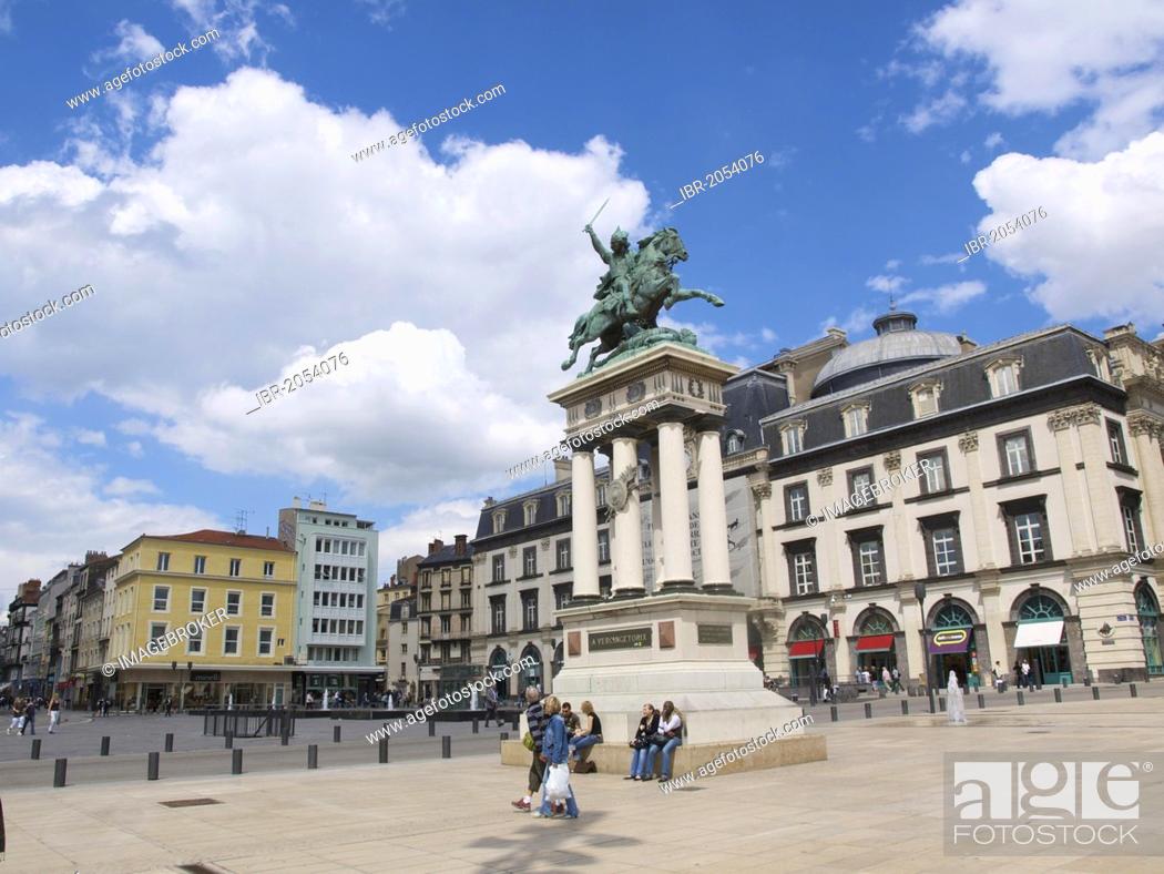 Stock Photo: Equestrian statue of Vercingetorix, Place de Jaude, Clermont-Ferrand, Puy-de-Dome, Auvergne, France, Europe.