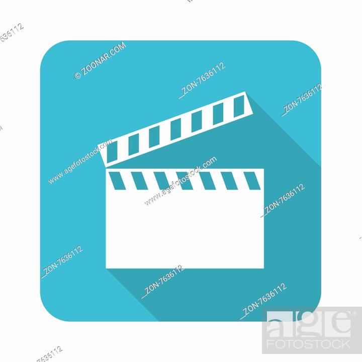 Stock Photo: Vector square icon with image of clapperboard, isolated on white.
