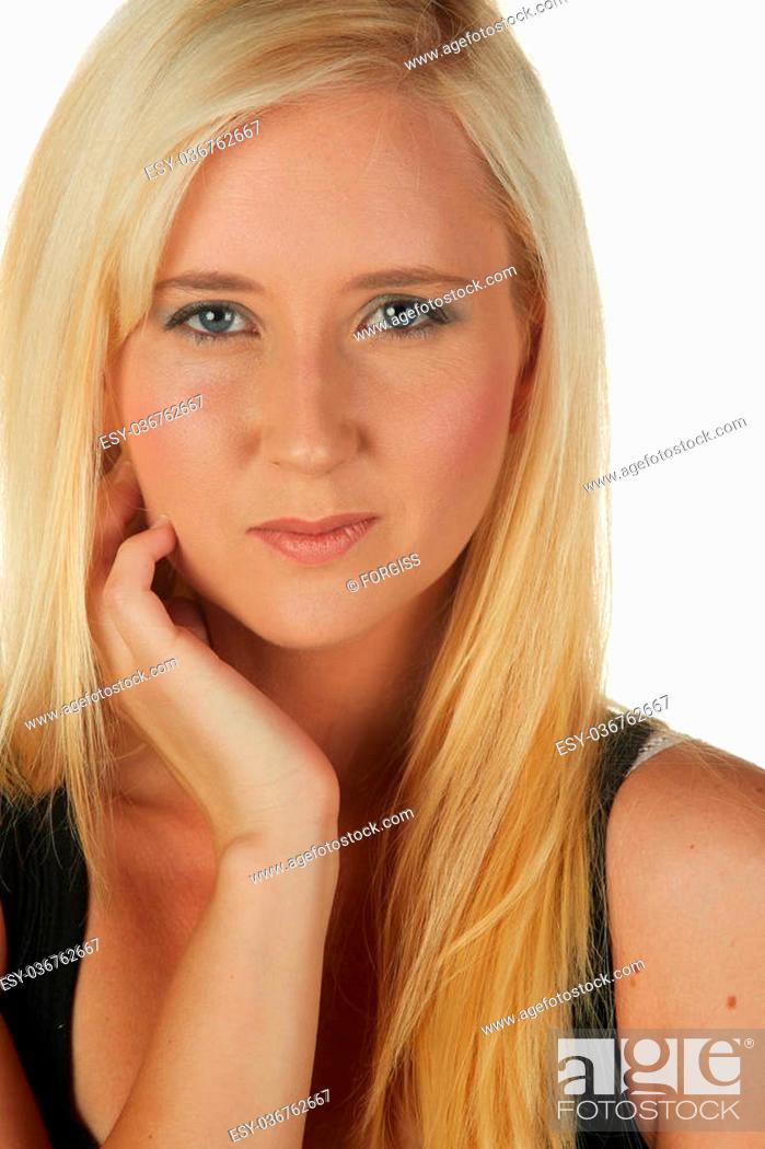 Young Blond Hair - Beautiful and very sexy young adult caucasian woman in a casual black top  with blonde hair and blue..., Stock Photo, Picture And Low Budget Royalty  Free Image. Pic. ESY-036762667 | agefotostock