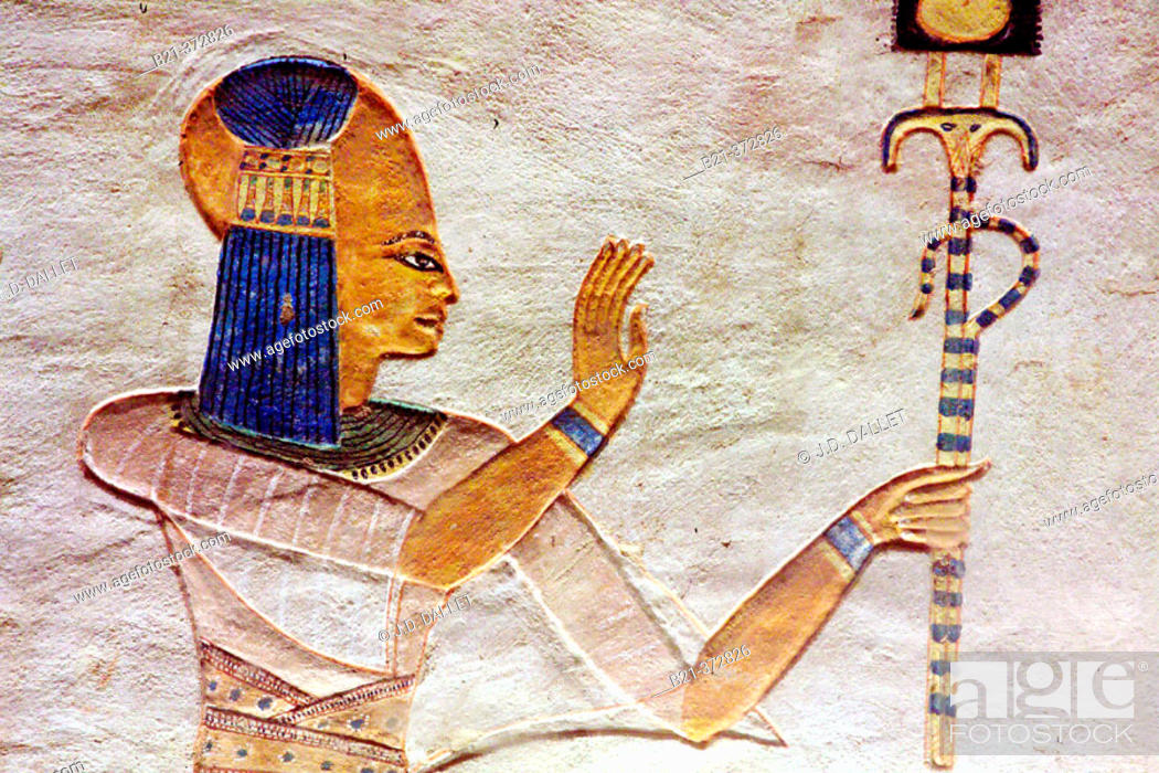 Stock Photo: Decoration detail: tomb of prince Khaemwaset, son of Ramses III, in the Queens Valley, Luxor West Bank, Egypt.