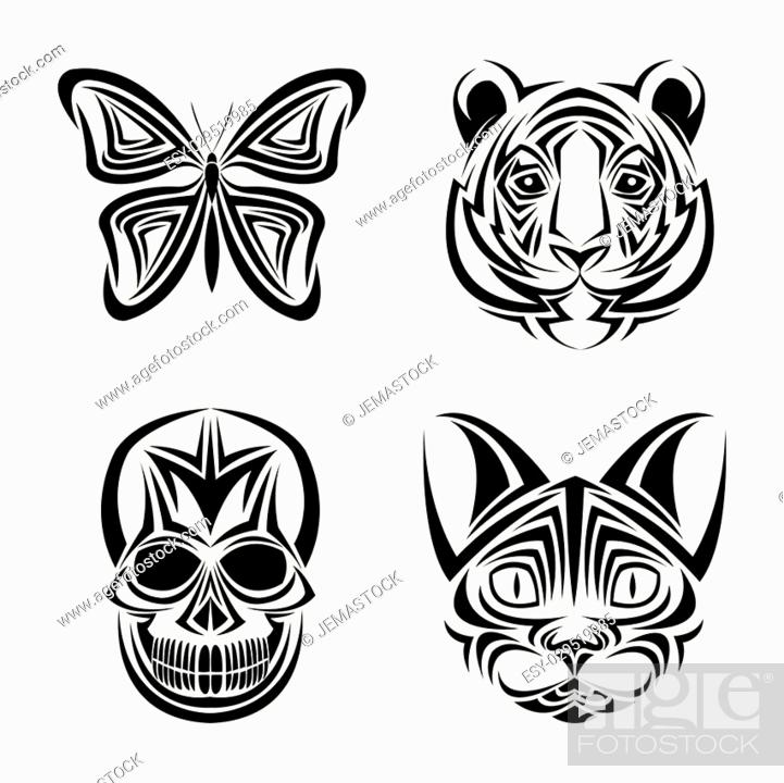 skull butterfly tiger cat tattoo draw abstract icon. flat and isolated  design, Stock Vector, Vector And Low Budget Royalty Free Image. Pic.  ESY-029519985 | agefotostock