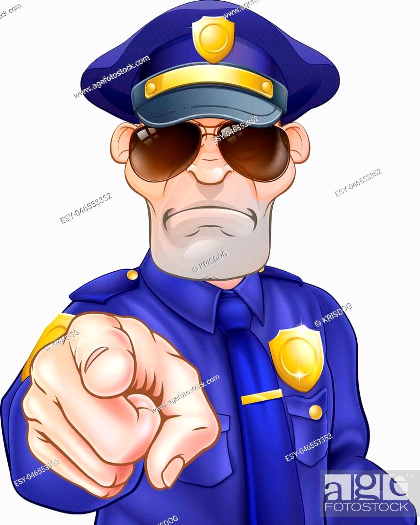 Serious cartoon police officer policeman in sunglasses pointing, Stock  Vector, Vector And Low Budget Royalty Free Image. Pic. ESY-046553352 |  agefotostock
