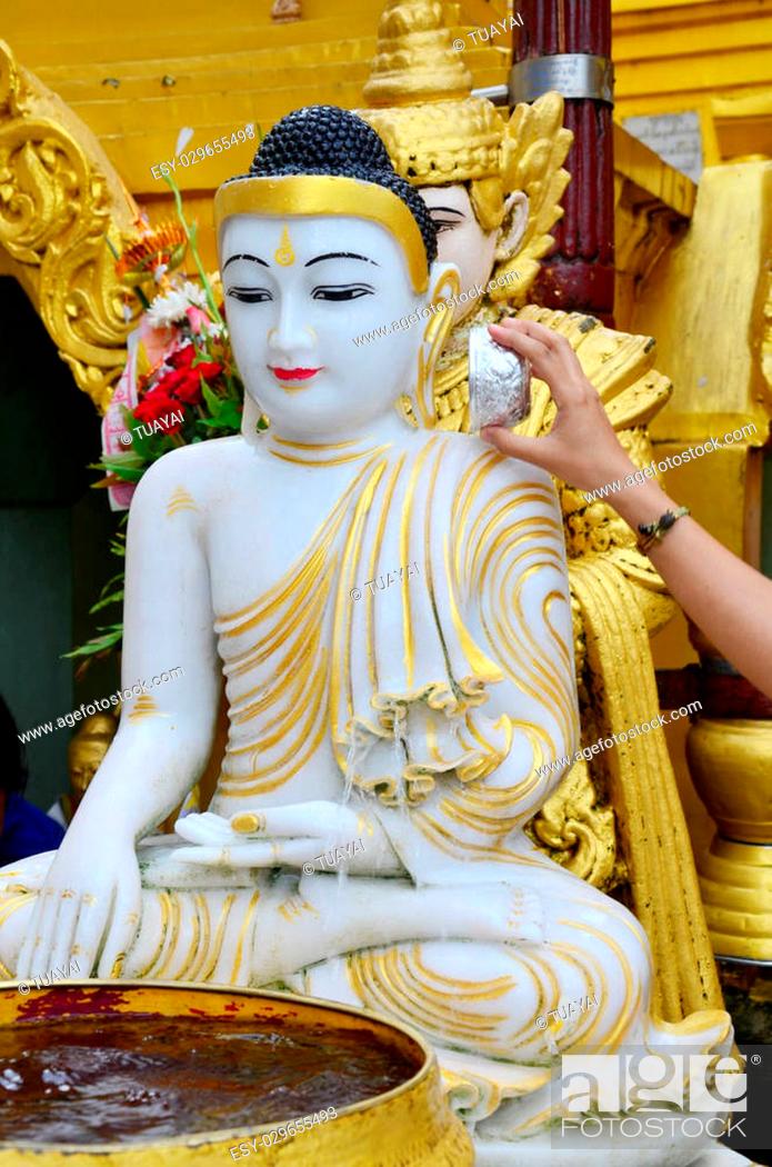 Stock Photo: Buddha image statue Burma Style of Shwedagon Pagoda or Great Dagon Pagoda located in Yangon, Burma.